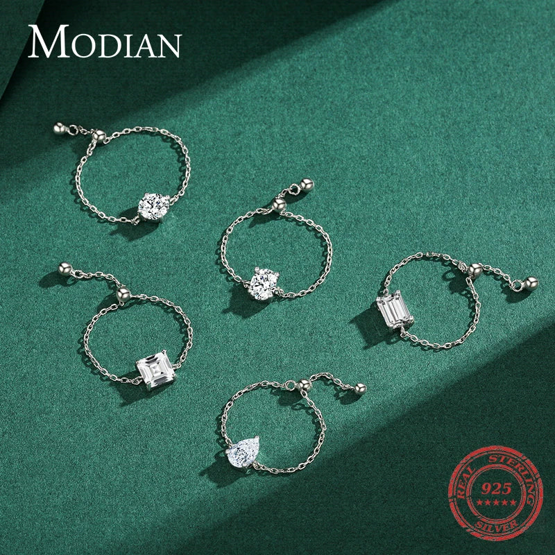 Modian Clear CZ 925 Sterling Silver Adjustable Charm Ring In Gold Or Silver 5 Styles