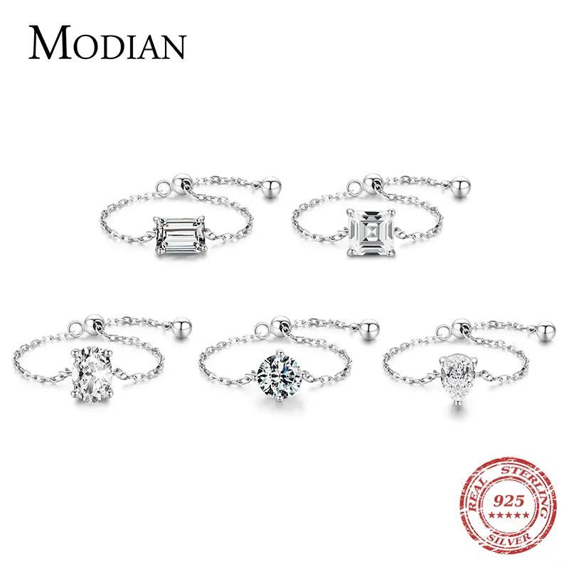 Modian Clear CZ 925 Sterling Silver Adjustable Charm Ring In Gold Or Silver 5 Styles