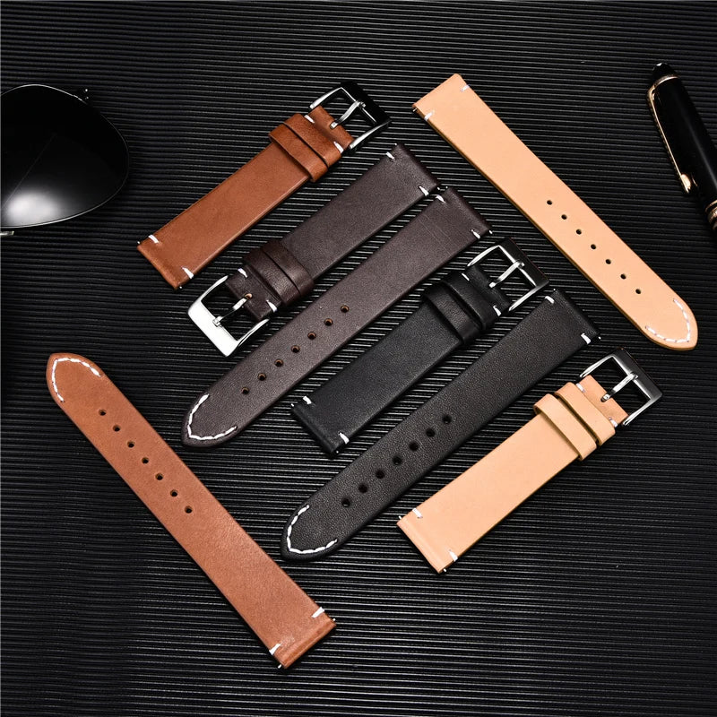 Quick Release Watchband Genuine Leather Watch Strap Replacement Belt