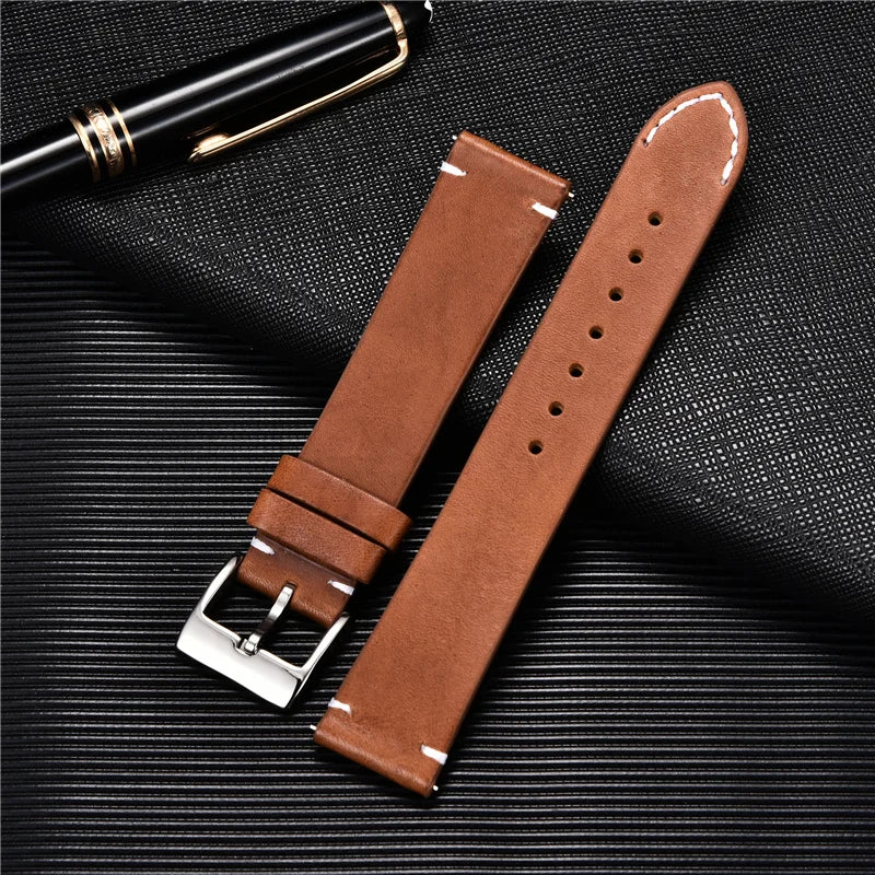 Quick Release Watchband Genuine Leather Watch Strap Replacement Belt