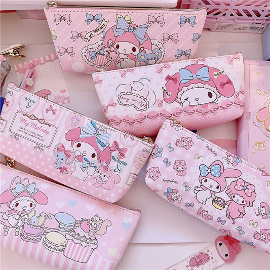 Heart Pink Rabbit Melody Cartoon Leather Pencil Case