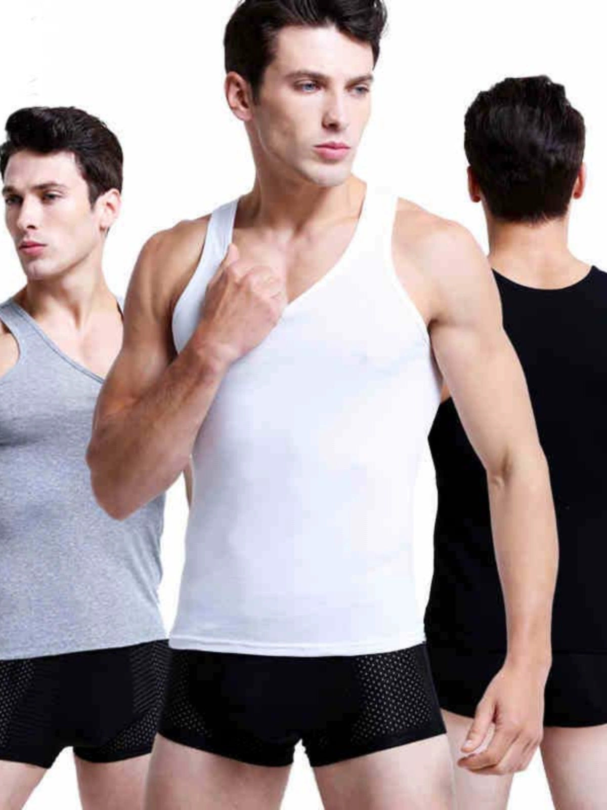 Men's Knitted 100% Cotton Sleeveless T-Shirts - 2 Pack