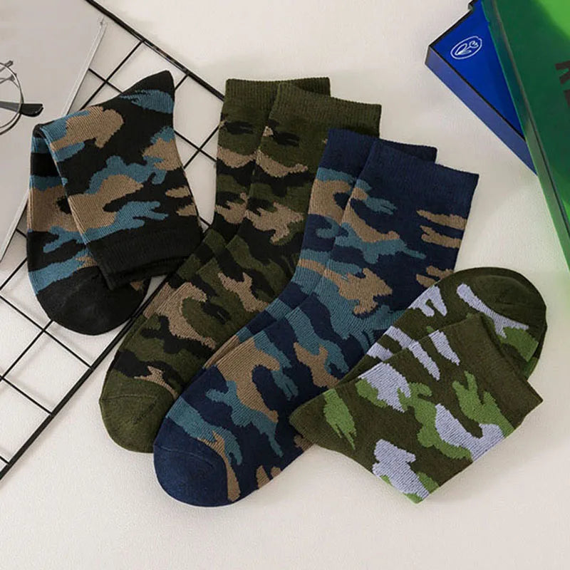 Men Multi-Color Camouflage Comfortable Warm Thickened Cotton Socks 5 Pairs