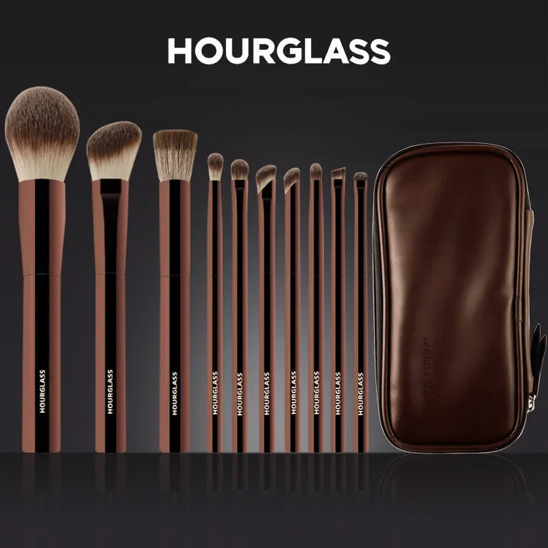 Hourglass 10pcs Set Powder Sculpting Diagonal Eye Shadow Concealer Nose Eye Makeup Brushes