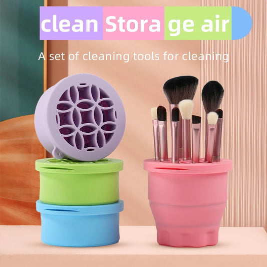 Multifunctional 2-in-1 Silicone Folding Cleaning Drying Storage Cosmetic Brush Cup