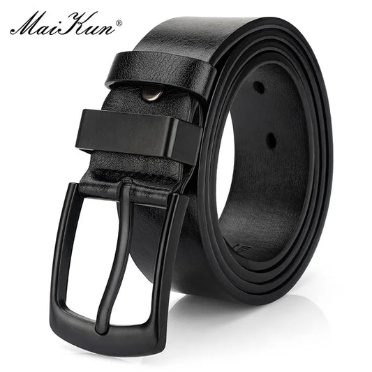 Maikun Men's Vintage Casual Black Pin Buckle Versatile Leather Wide Belt