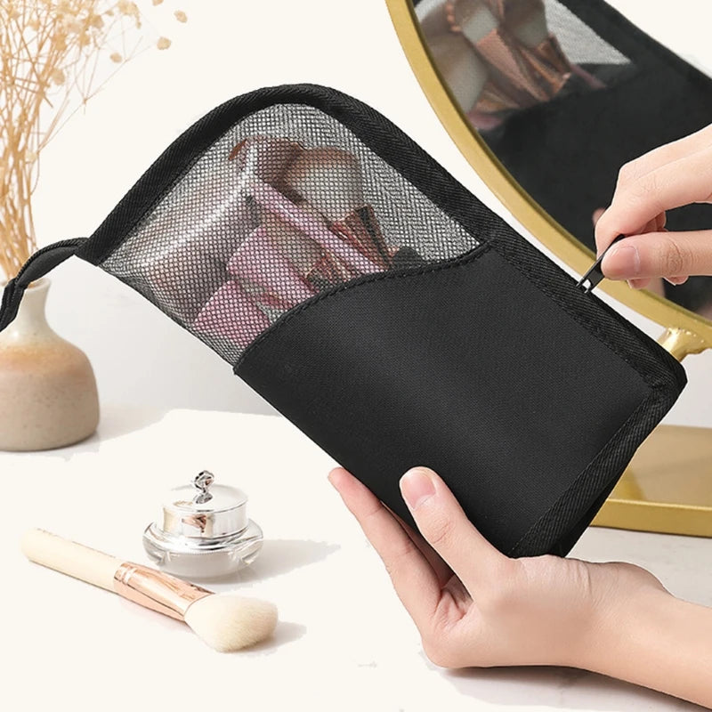 Travel Portable Cosmetic Organizer Waterproof Zip Stand-Up Makeup Brush Bag