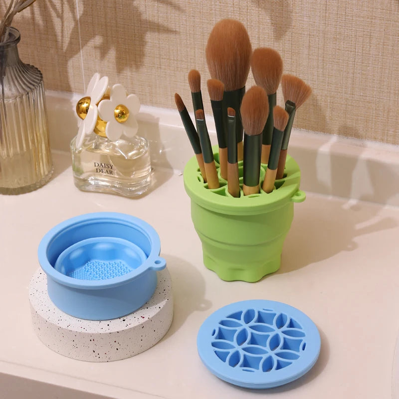 Multifunctional 2-in-1 Silicone Folding Cleaning Drying Storage Cosmetic Brush Cup