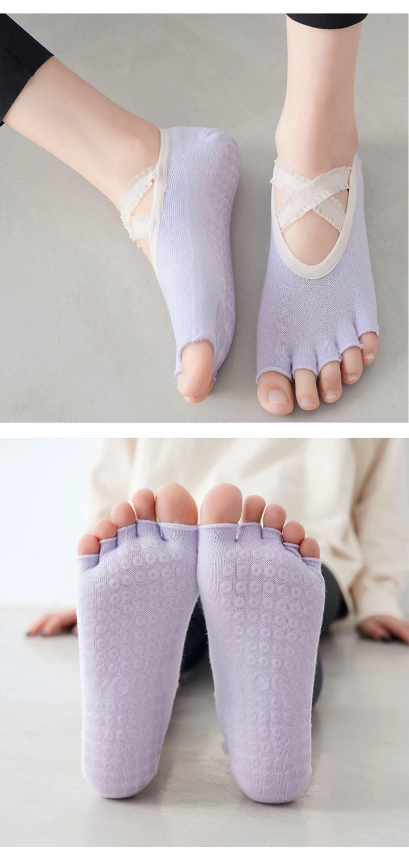 Five Finger Yoga Socks Lace Cross Strap Bandage Non Slip Gym Workout Pilates Ballet Dance Cotton Split Toe Grip Floor Socks