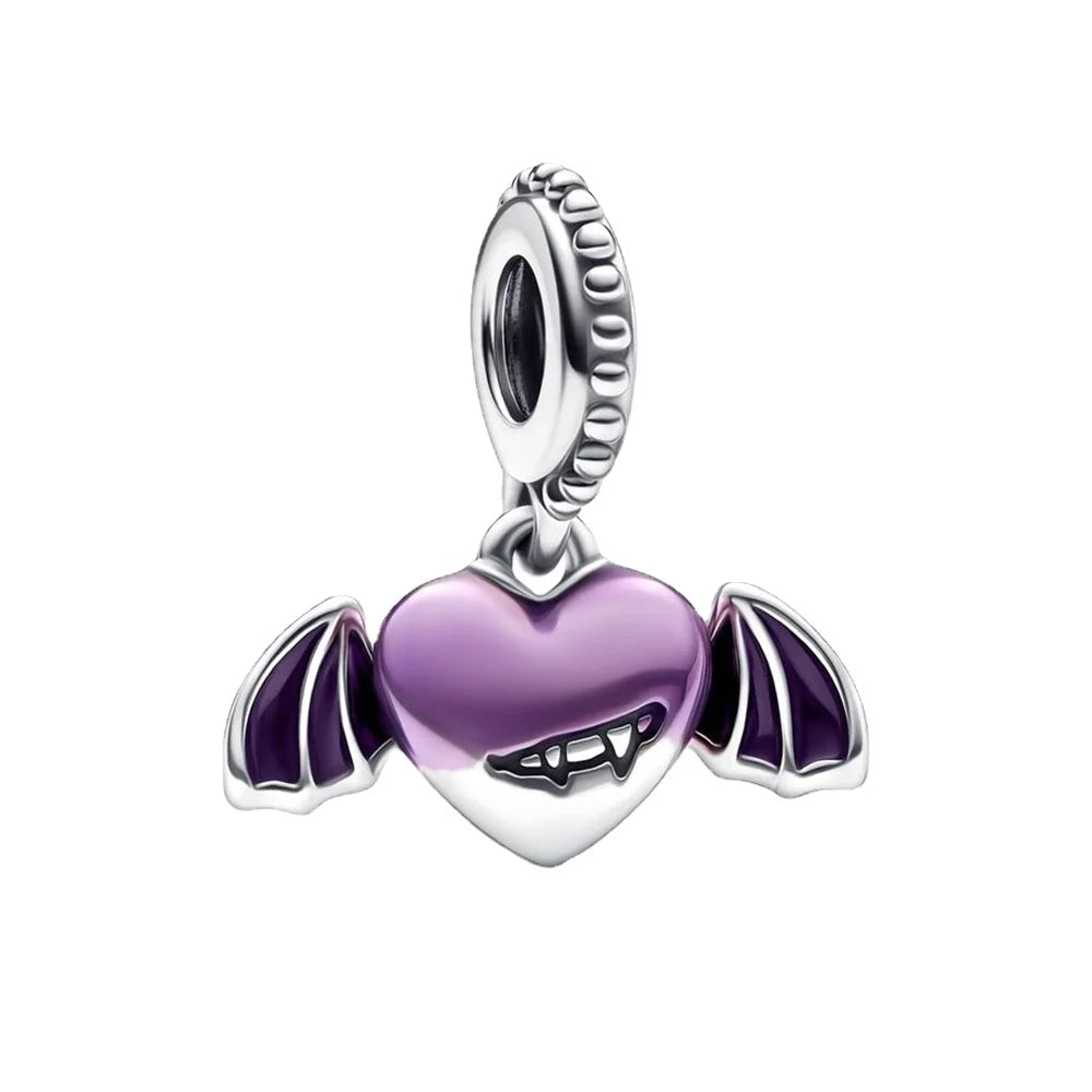 Purple Bead Flower Sterling Silver 925 Charm - Fits Original Pandora Brand Bracelet