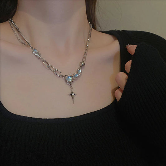 Moonstone Crystal Star Cross Pendant Chain Necklace