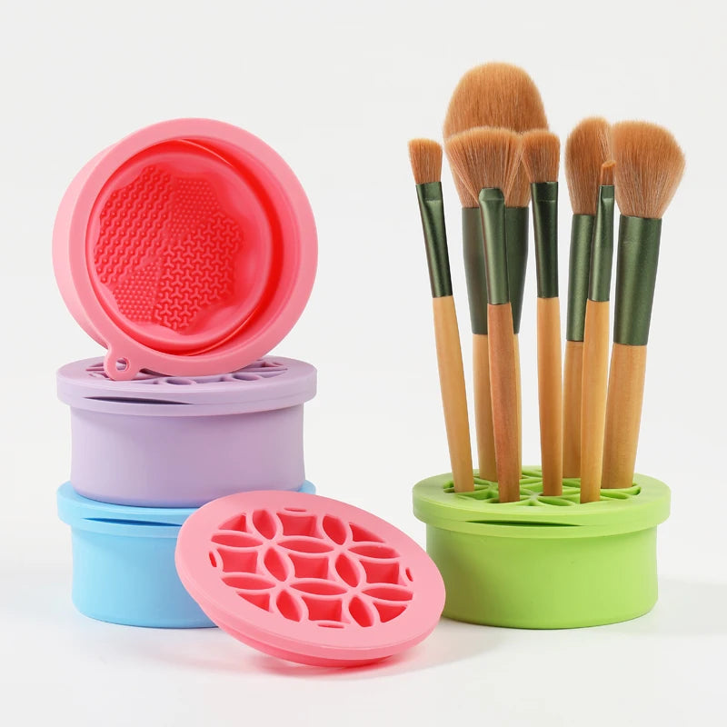 Multifunctional 2-in-1 Silicone Folding Cleaning Drying Storage Cosmetic Brush Cup