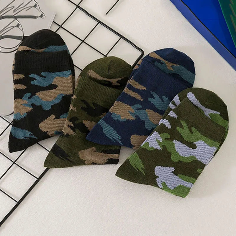 Men Multi-Color Camouflage Comfortable Warm Thickened Cotton Socks 5 Pairs