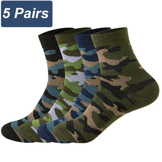 Men Multi-Color Camouflage Comfortable Warm Thickened Cotton Socks 5 Pairs