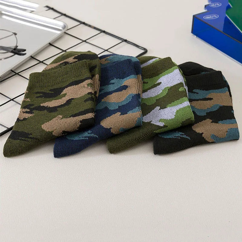 Men Multi-Color Camouflage Comfortable Warm Thickened Cotton Socks 5 Pairs