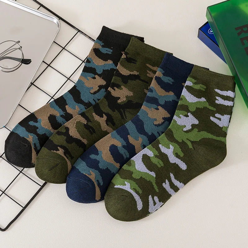 Men Multi-Color Camouflage Comfortable Warm Thickened Cotton Socks 5 Pairs