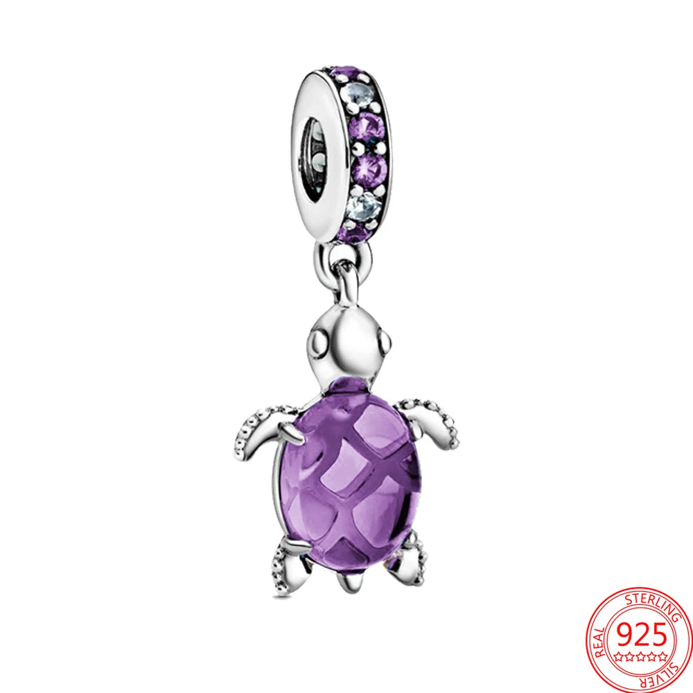 Purple Bead Flower Sterling Silver 925 Charm - Fits Original Pandora Brand Bracelet