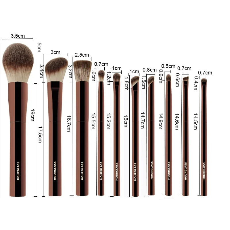 Hourglass 10pcs Set Powder Sculpting Diagonal Eye Shadow Concealer Nose Eye Makeup Brushes