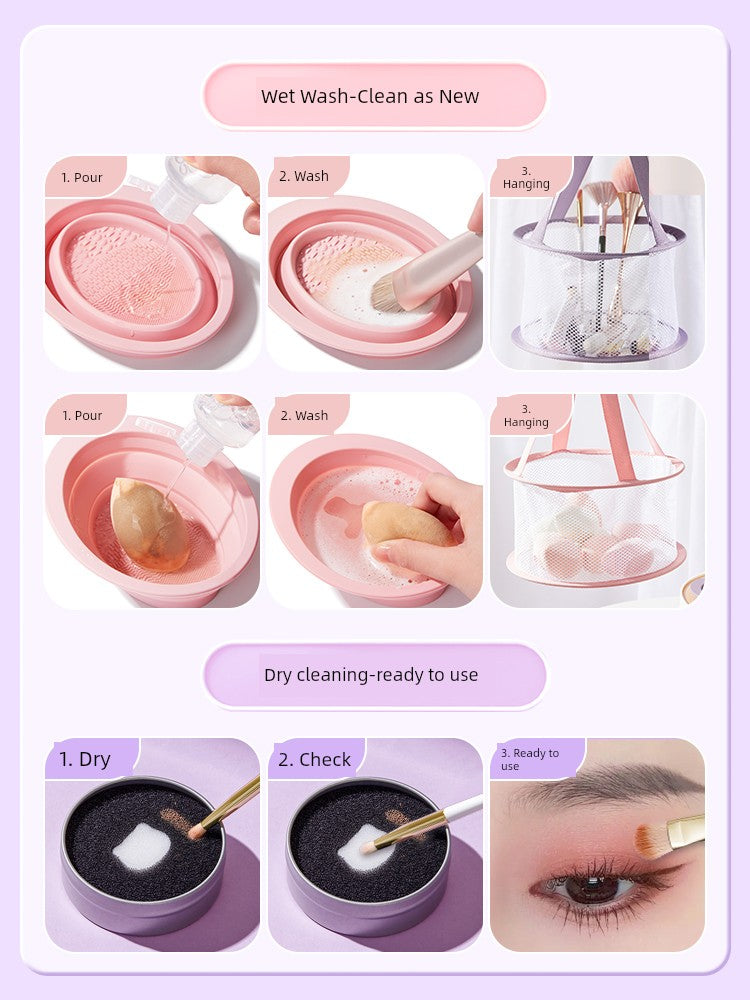 Cosmetic Powder Puff Cushion Sponge & Brush Cleaning Tool