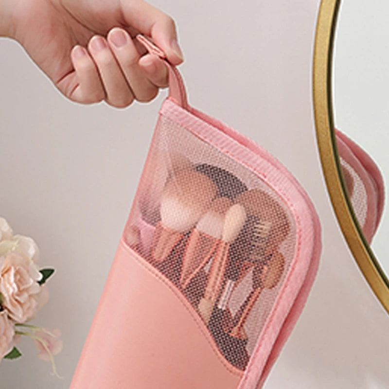 Travel Portable Cosmetic Organizer Waterproof Zip Stand-Up Makeup Brush Bag