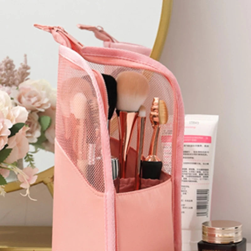 Travel Portable Cosmetic Organizer Waterproof Zip Stand-Up Makeup Brush Bag