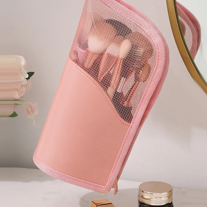 Travel Portable Cosmetic Organizer Waterproof Zip Stand-Up Makeup Brush Bag