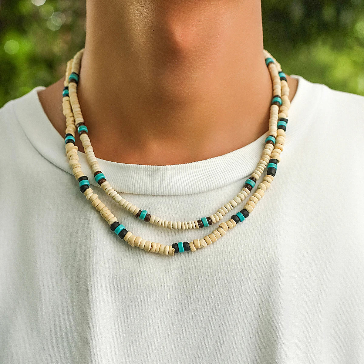 Men's Simple Geometric Tribal Beach Wooden Beaded Surfer Necklace 9 Styles