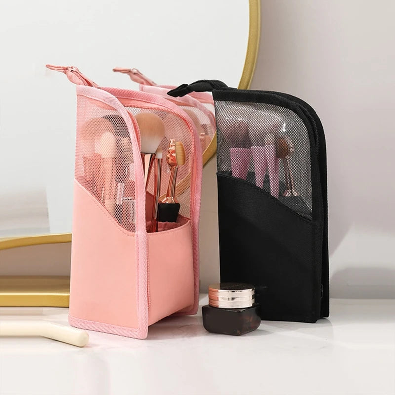 Travel Portable Cosmetic Organizer Waterproof Zip Stand-Up Makeup Brush Bag