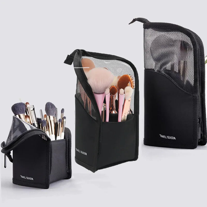 Travel Portable Cosmetic Organizer Waterproof Zip Stand-Up Makeup Brush Bag