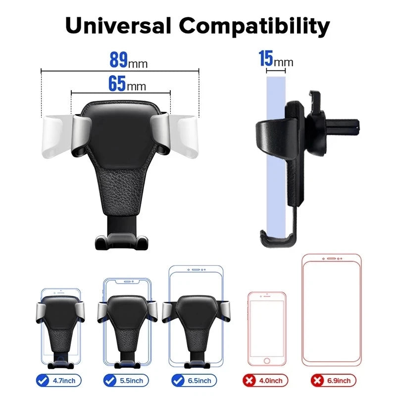 Gravity Air Vent Clip Mount Stand For iPhone 13 & 12 Xiaomi Samsung Phone